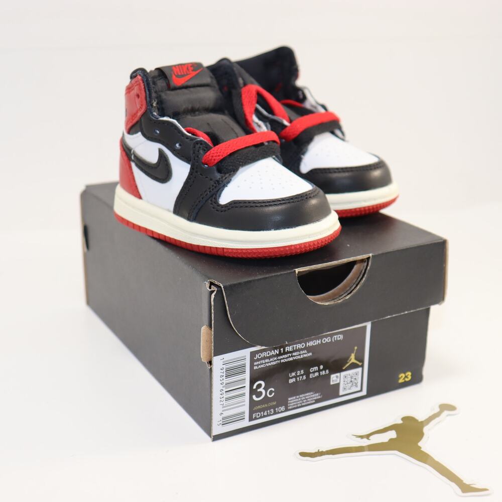 Nike Air Jordan 1 Retro High OG TD “Black Toe” Infant Size 3C – New in‎ Box